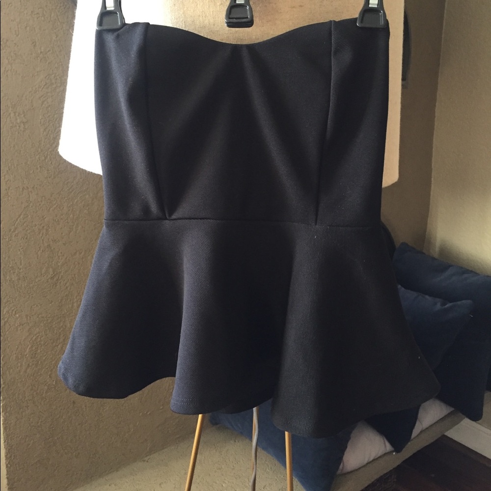 Black strapless peplum blouse